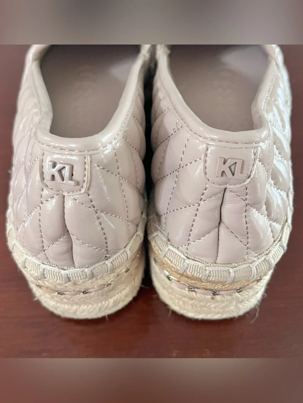 Karl Lagerfeld Desta Quilted Leather Slip-On Espadrille Platform Flats 7  New